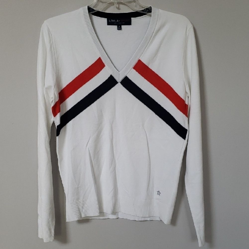 Lohla Sport Sweater Womens  M  Perfect V Neck Tennis Pickleball Golf Preppy